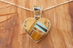 Calvin Begay Sterling Silver Picture Jasper Heart Pendant